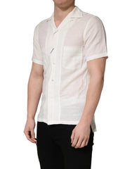 Dolce & Gabbana White Linen Short Sleeves Button Down Shirt - IT37 | XS