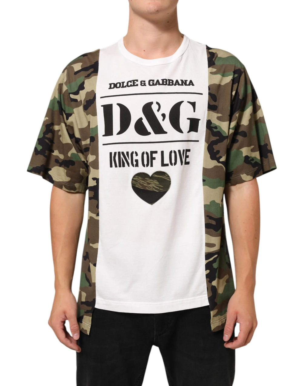 Dolce & Gabbana White Logo Camouflage Crew Neck Men T-shirt - IT50 | L - T-Shirts