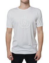 Dolce & Gabbana White Logo Embossed Cotton Crewneck T-shirt - IT52 | XL - T-Shirts
