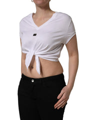 Dolce & Gabbana White Logo Embroidered TieWaist Cropped Top - IT48|XXL