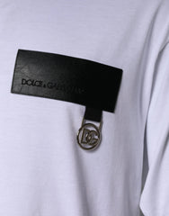 Dolce & Gabbana White Logo Patch Cotton Crew Neck T-shirt - IT50 | L - T-Shirts