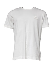 Dolce & Gabbana White Logo Plaque Cotton Crew Neck T-shirt - IT46 | S - T-Shirts