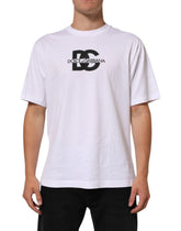 Dolce & Gabbana White Logo Print Cotton Crew Neck Men T-shirt - IT48 | M - T-Shirts