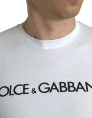 Dolce & Gabbana White Logo Print Cotton Crew Neck T-shirt - IT44 | XS - T-Shirts