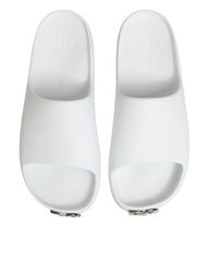 Dolce & Gabbana White Logo Slides Sandals Men Beachwear Shoes - Sandals