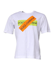 Dolce & Gabbana White Logo Tape Cotton Crew Neck T-shirt - T-Shirts