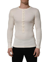 Dolce & Gabbana White Long Sleeves Henley Pullover Sweater - IT46 | S