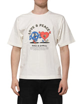Dolce & Gabbana White Love Peace Cotton Men Crew Neck T-shirt - T-Shirts