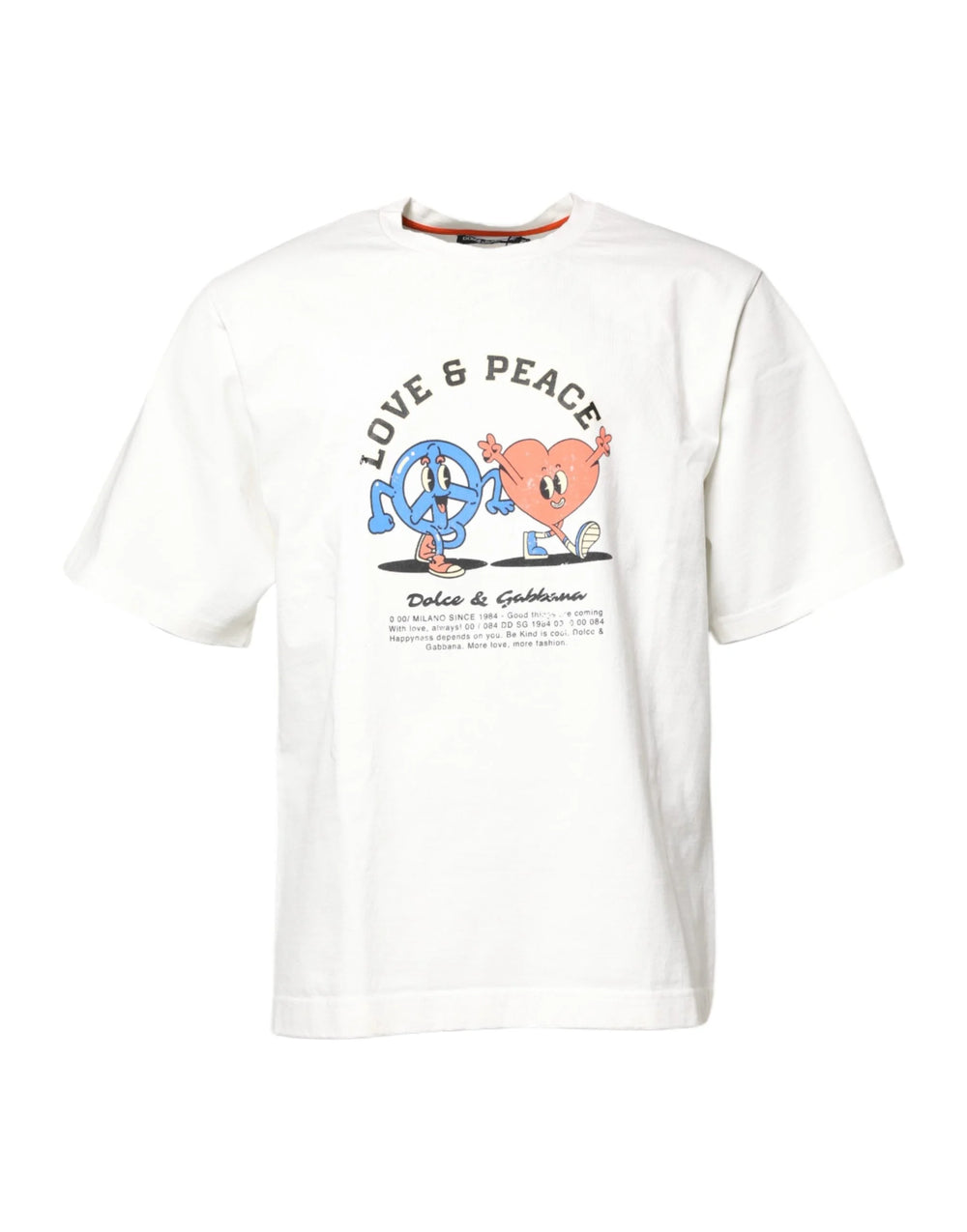 Dolce & Gabbana White LOVE & PEACE Print Crew Neck T-shirt - IT50 | L - T-Shirts