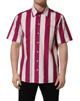 Dolce & Gabbana White Maroon Striped Men Short Sleeves Shirt - IT39 | S