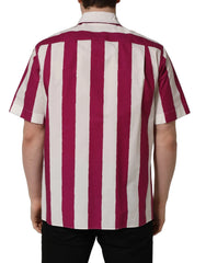Dolce & Gabbana White Maroon Striped Men Short Sleeves Shirt - IT39 | S