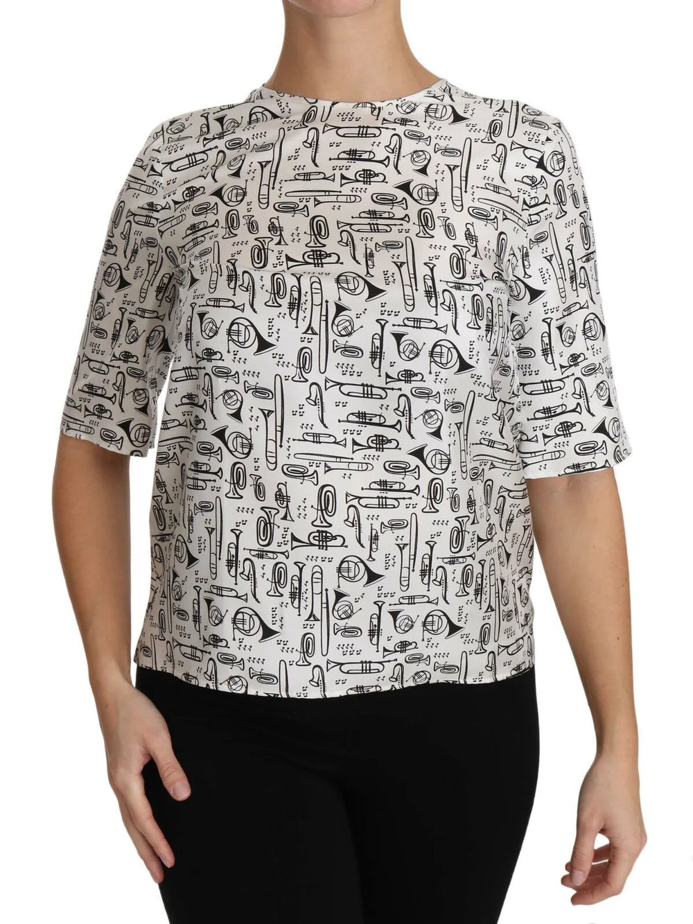 Dolce & Gabbana White Musical Instruments Print Blouse - Blouses