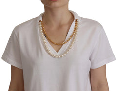 Dolce & Gabbana White Necklace Embellished Neckline T-shirt Top - IT40|S - T-Shirts