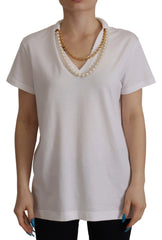 Dolce & Gabbana White Necklace Embellished Neckline T-shirt Top - IT40|S - T-Shirts