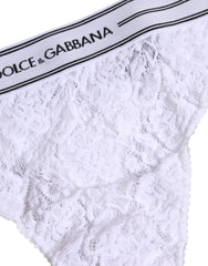 Dolce & Gabbana White Nylon Floral Lace Bottom Panty Underwear - Thongs