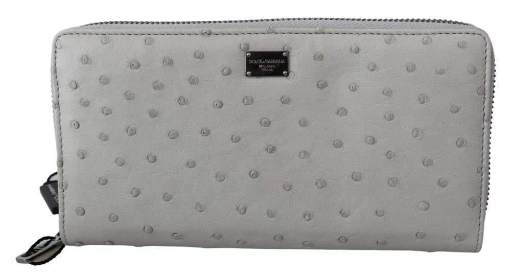 Dolce & Gabbana White Ostrich Leather Continental Mens Clutch Wallet - Wallets