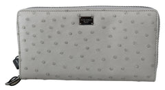 Dolce & Gabbana White Ostrich Leather Continental Mens Clutch Wallet - Wallets