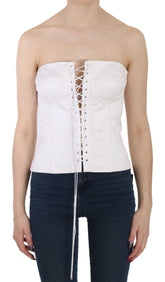 Dolce & Gabbana White PALERMO Cotton Bustier Top Corset - IT46|XL - Tank Tops