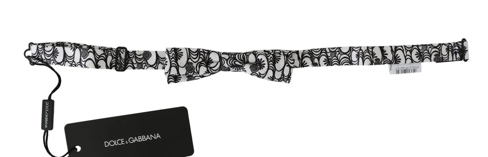 Dolce & Gabbana White Pattern Silk Adjustable Neck Papillon Tie - Neckties