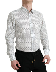 Dolce & Gabbana White Patterned Men GOLD Formal Dress Shirt - IT39 | S - Shirts