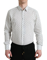Dolce & Gabbana White Patterned Men GOLD Formal Dress Shirt - IT39 | S - Shirts