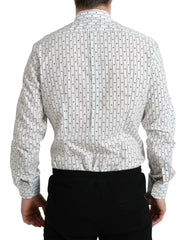 Dolce & Gabbana White Patterned Men GOLD Formal Dress Shirt - IT39 | S - Shirts