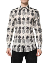 Dolce & Gabbana White Pineapple Print Long Sleeve GOLD Shirt - Shirts