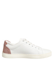 Dolce & Gabbana White Pink Leather Low Top Sneakers Shoes - Sneakers