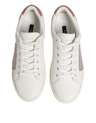 Dolce & Gabbana White Pink Leather Low Top Sneakers Shoes - Sneakers
