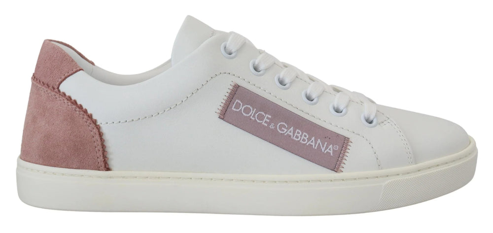 Dolce & Gabbana White Pink Leather Low Top Sneakers Shoes - Sneakers