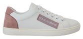 Dolce & Gabbana White Pink Leather Low Top Sneakers Shoes - Sneakers
