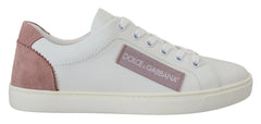 Dolce & Gabbana White Pink Leather Low Top Sneakers Shoes - Sneakers