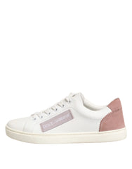 Dolce & Gabbana White Pink Leather Low Top Sneakers Shoes - Sneakers