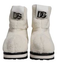 Dolce & Gabbana White Plush Logo Padded Mid Calf Boots Shoes - EU44/US11 - Boots