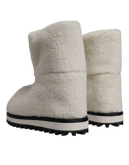 Dolce & Gabbana White Plush Logo Padded Mid Calf Boots Shoes - EU44/US11 - Boots
