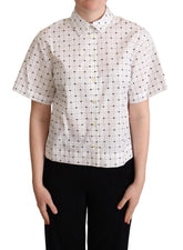 Dolce & Gabbana White Polka Dot Cotton Collared Shirt Top - Shirts