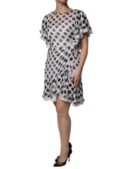 Dolce & Gabbana White Polka Dotted Silk Blend A-line Dress - Dresses