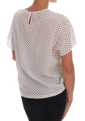 Dolce & Gabbana White Polka Dotted Silk T-shirt Top - Blouses