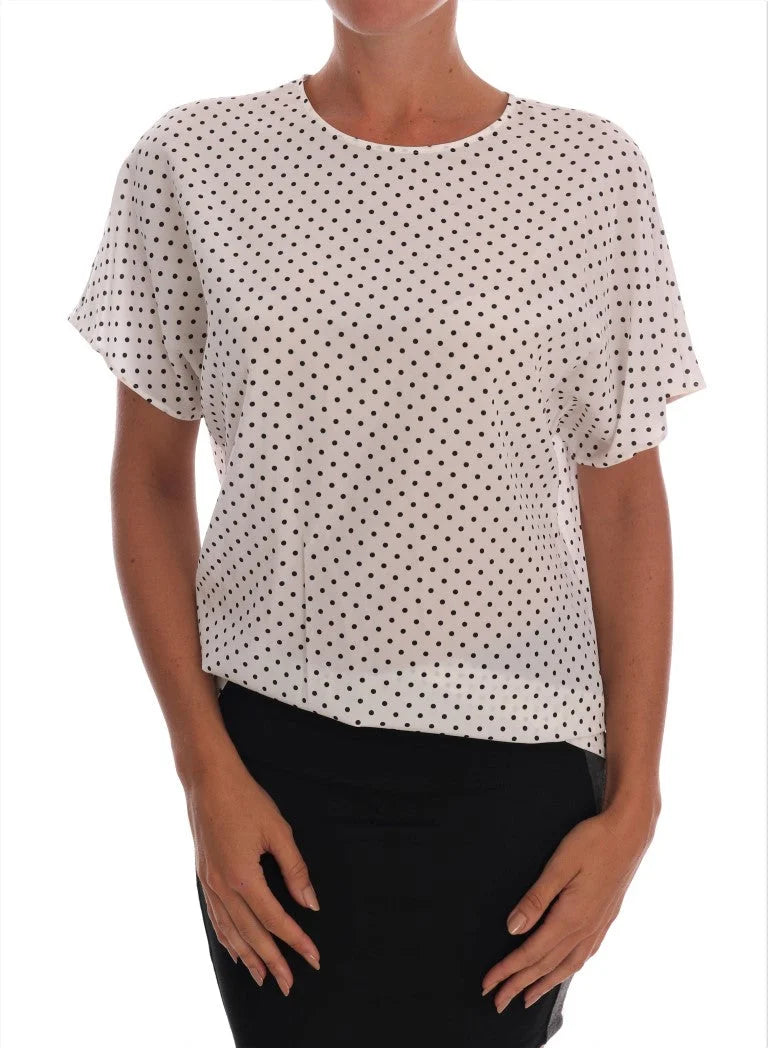 Dolce & Gabbana White Polka Dotted Silk T-shirt Top - Blouses