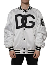 Dolce & Gabbana White Polyester Logo Full Zip Bomber Jacket - Bomber Jackets