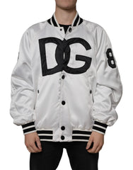 Dolce & Gabbana White Polyester Logo Full Zip Bomber Jacket - Bomber Jackets