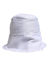 Dolce & Gabbana weißer, weitkrempiger Bucket-Hut aus technischer Polyester-Mischung, Frontansicht für Herren.