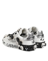Dolce & Gabbana White Portofino Crystal Sneakers Shoes - EU35/US4.5