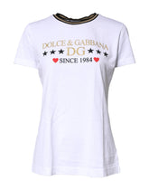 Dolce & Gabbana White Printed Round Neck Top Cotton T-shirt - IT36|XXS - T-Shirts