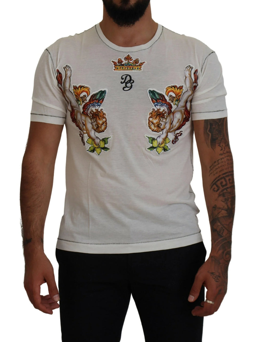 Dolce & Gabbana White Printed Short Sleeves Men T-shirt - IT44 | XS - T-Shirts