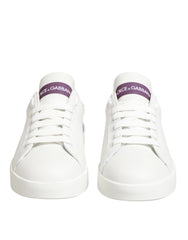 Dolce & Gabbana White Purple Leather Casual Sneakers Shoes - EU36.5/US6 - Sneakers