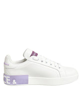 Dolce & Gabbana White Purple Leather Casual Sneakers Shoes - EU36.5/US6 - Sneakers