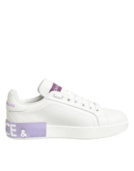 Dolce & Gabbana White Purple Leather Casual Sneakers Shoes - EU36.5/US6 - Sneakers