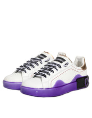Dolce & Gabbana White Purple Leather Low Top Sneaker Shoes - EU37/US6.5