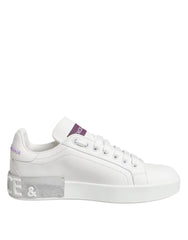 Dolce & Gabbana White Purple Leather Low Top Sneakers Shoes - EU35/US4.5 - Sneakers